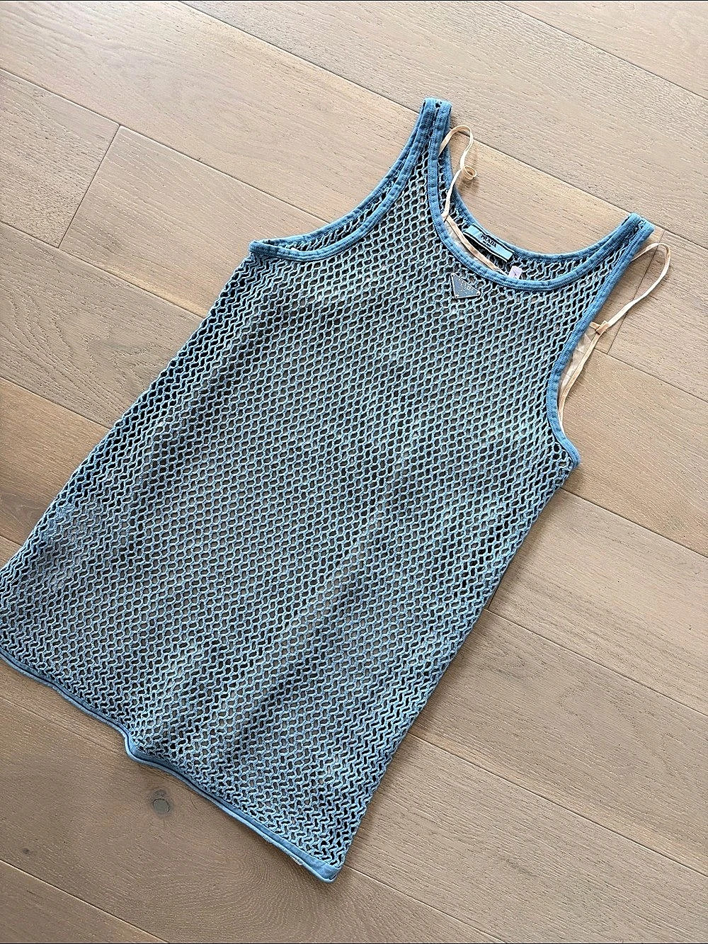 Prada Cotton Crochet Crop dress Blue  with removable slip - Picture 2 of 10